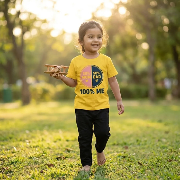 Kid wearing yellow 100 percent me slogan t-shirt lifestyle-girl