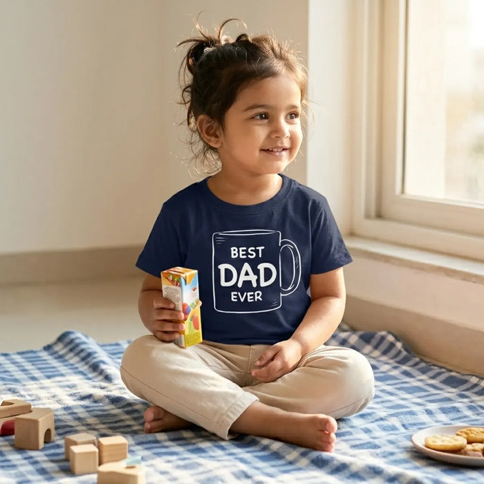 Kid wearing navy blue best dad ever slogan t-shirt  lifestyle-girl