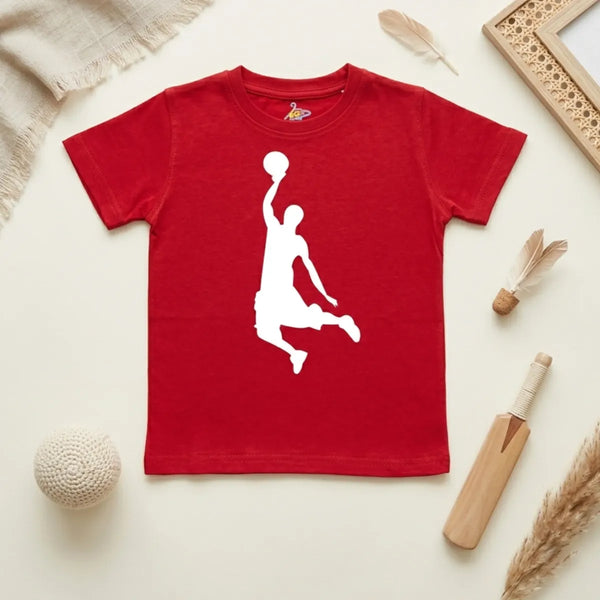 Red basketball kids t-shirt little hooper sports print flatlay