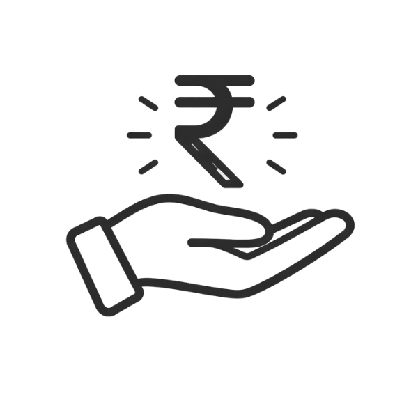 Icon of a hand with a currency symbol representing premium 100% cotton kids' clothing at better bundle rates